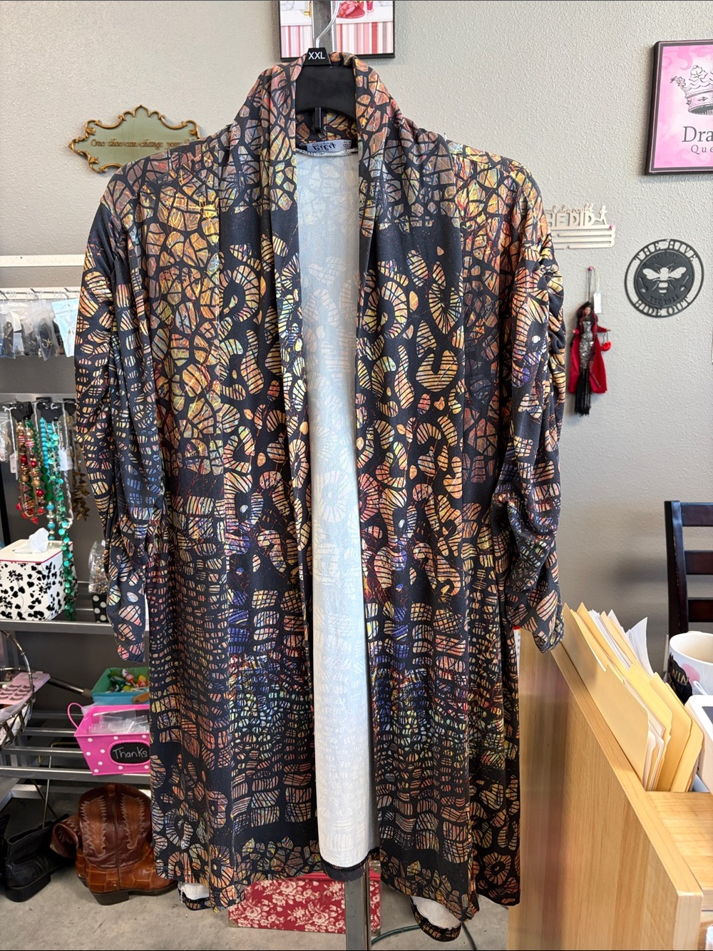 Men's Black Patterned Open-Front Shirt Jacket - 71LP8Y